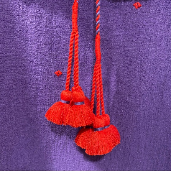 Figue Embroidered Blouse Size Small Tassels Fringe Balloon Sleeves Cotton Boho - Picture 7 of 15